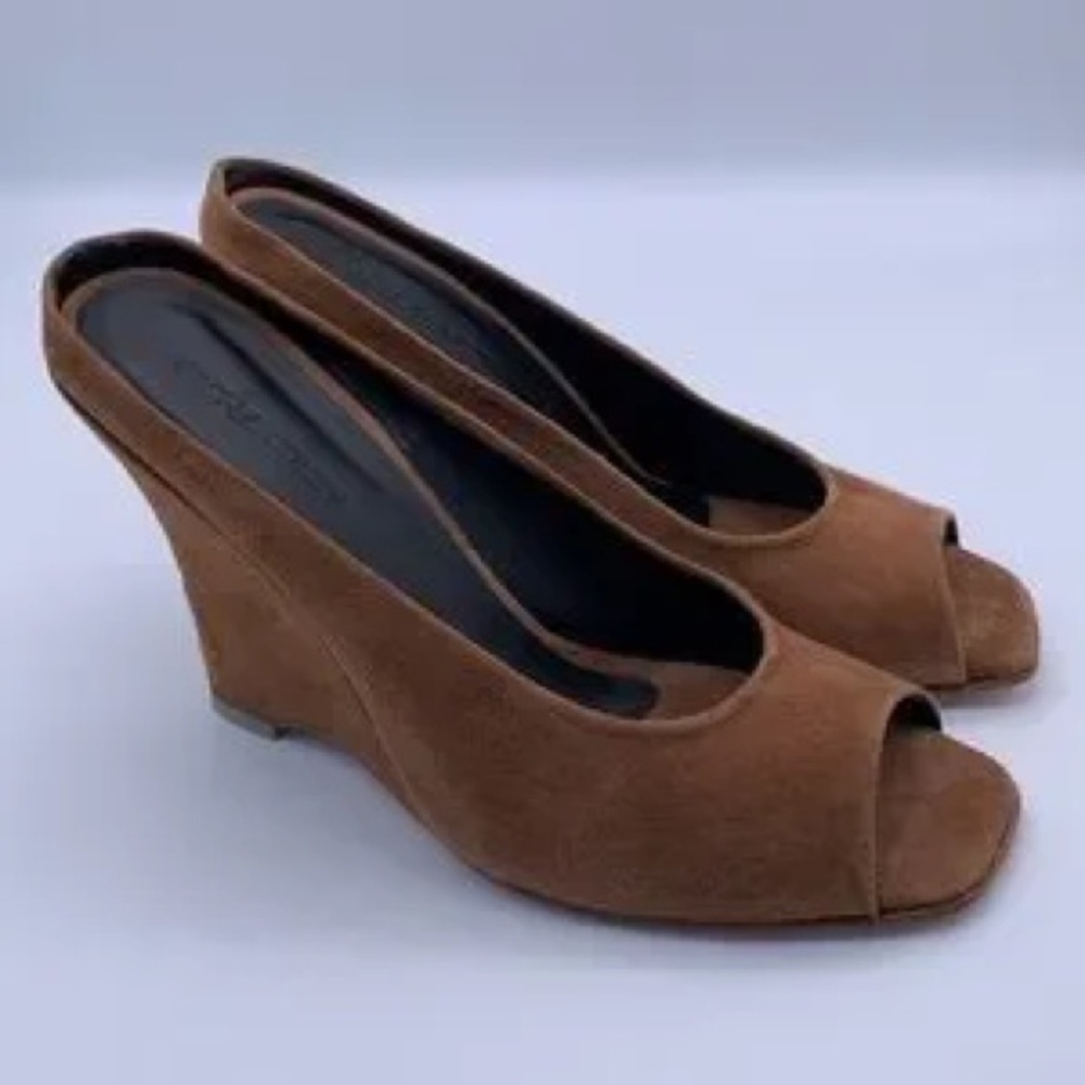 Rachel Comey Brown Suede Peep-Toe Wedge Platforms